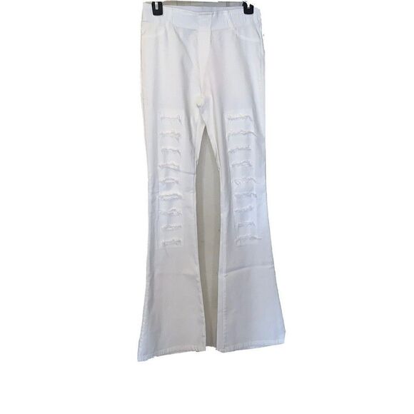 Umgee White‎ Flare Pants Distressed Elastic Waist Size Small NWT - Picture 1 of 7